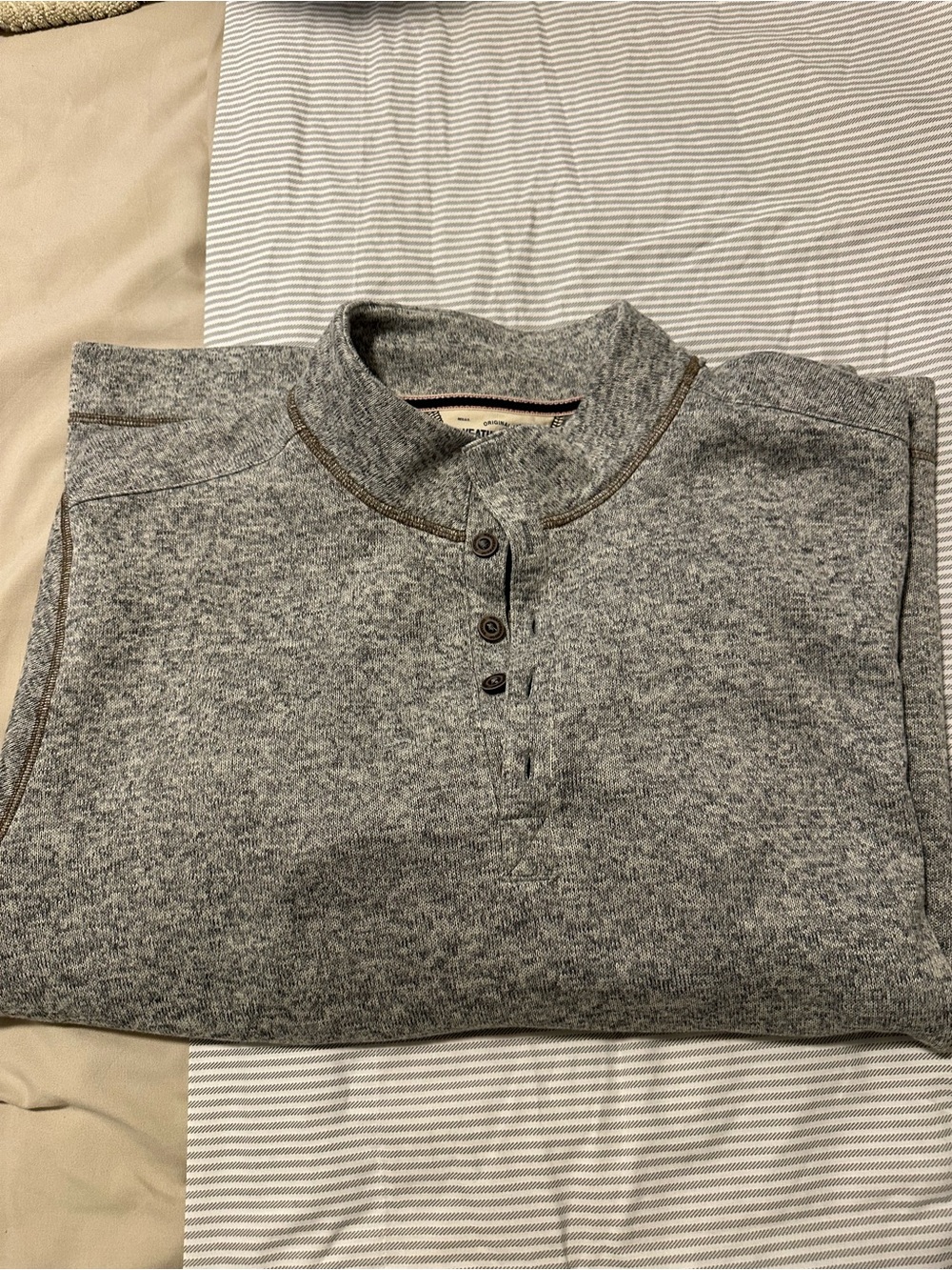 Weatherproof Men's Heather Gray Henley Crewneck Sweater